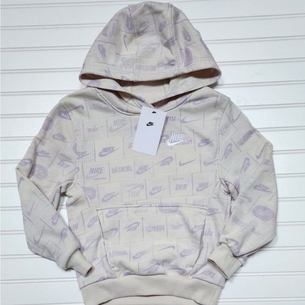 Nike Kids Logo Hoodie in Cream and Lavender